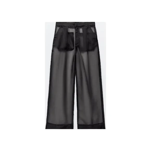 ZARA PANT | ZARA OVERSIZED ORGANZA PANTS IN BLACK | COLOR: BLACK | SIZE: M - Picture 1 of 1
